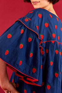 Strawberry Cross oversized cotton blouse - Blue