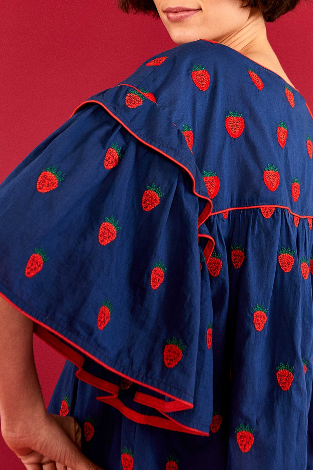 Strawberry Cross oversized cotton blouse - Blue
