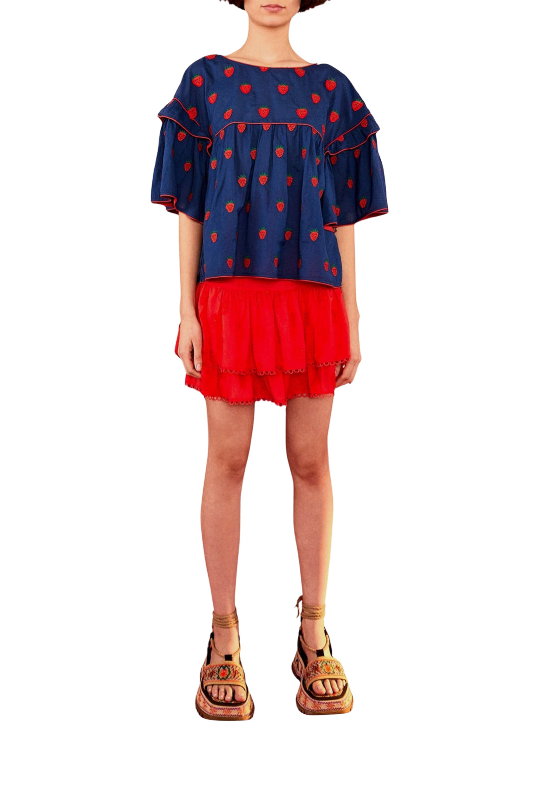 Strawberry Cross oversized cotton blouse - Blue