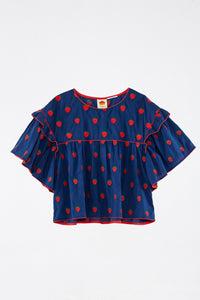 Strawberry Cross oversized cotton blouse - Blue