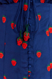 MEDIA OFF LINE_Robe midi à motif de fraises au point de croix - Bleu