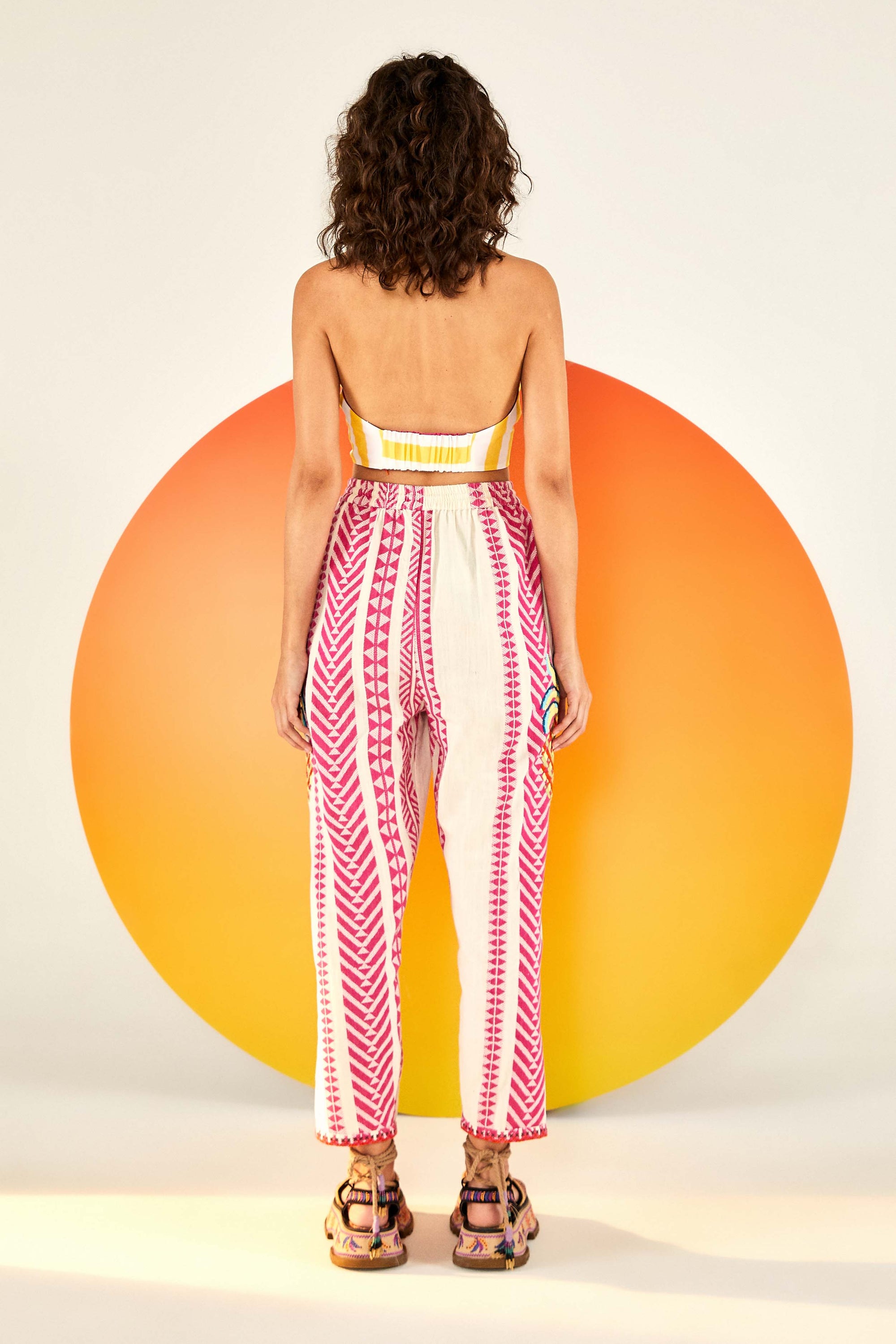 Cotton striped crop top - Yellow