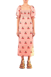Cotton cherry print maxi dress - Pink