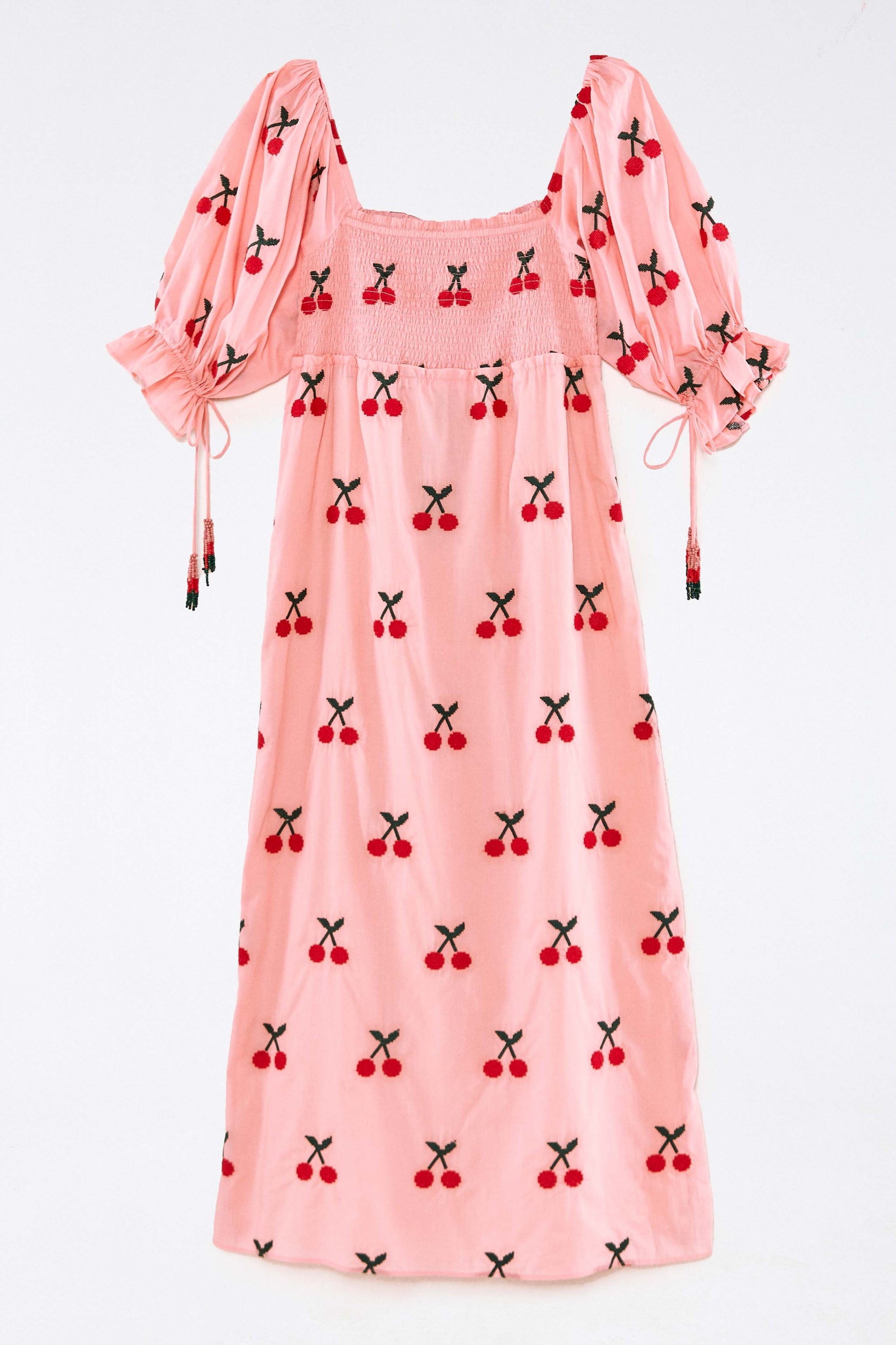 Cotton cherry print maxi dress - Pink