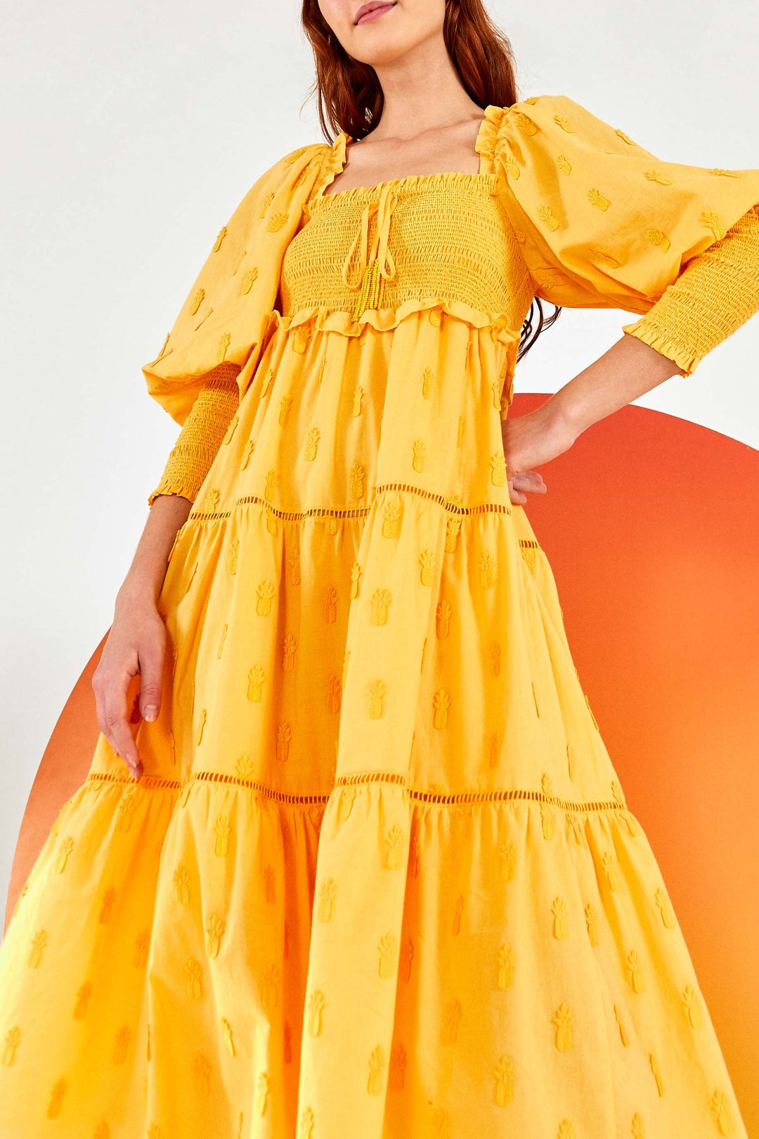 Robe midi à motif d'ananas en coton - Jaune