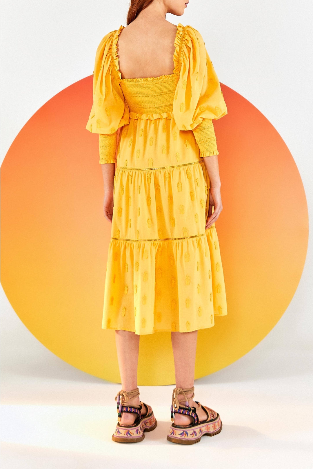 Robe midi à motif d'ananas en coton - Jaune