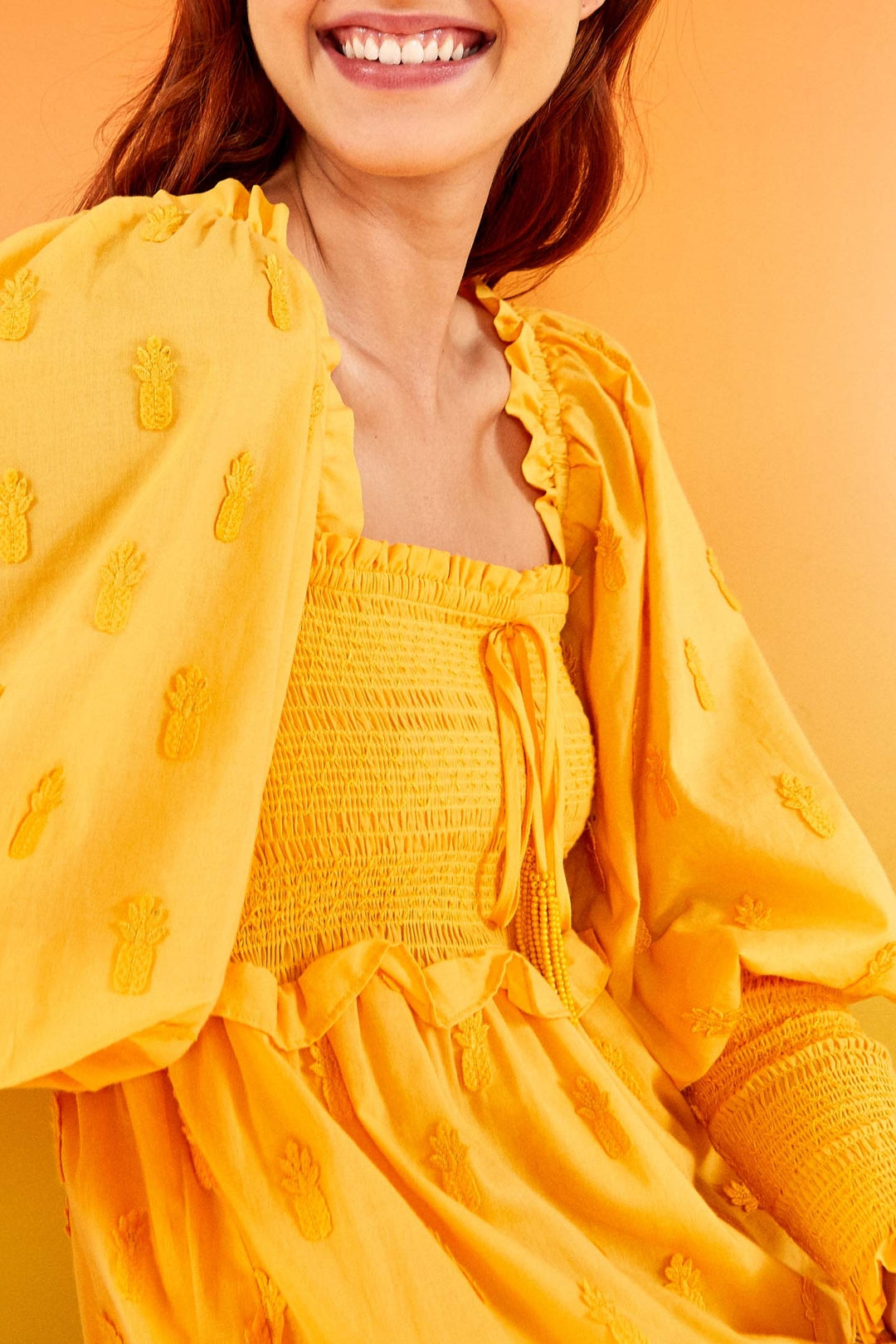Robe midi à motif d'ananas en coton - Jaune