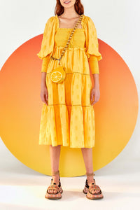 Robe midi à motif d'ananas en coton - Jaune