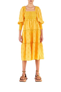Robe midi à motif d'ananas en coton - Jaune