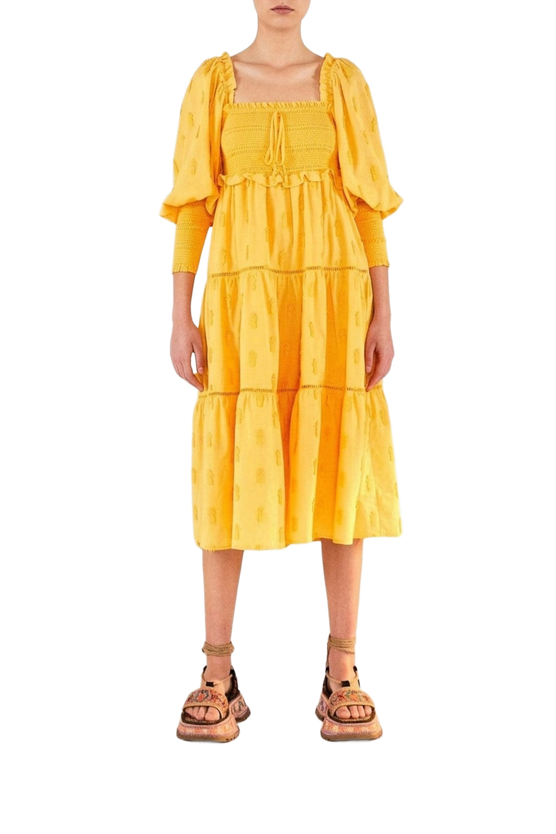 Robe midi à motif d'ananas en coton - Jaune