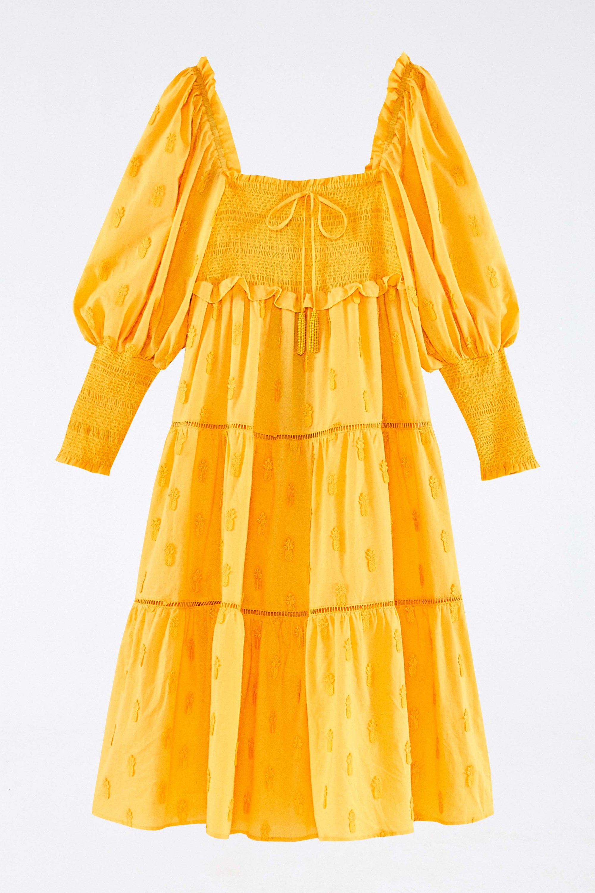 Robe midi à motif d'ananas en coton - Jaune