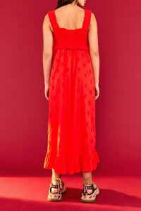Robe longue à motif ananas en coton - Rouge