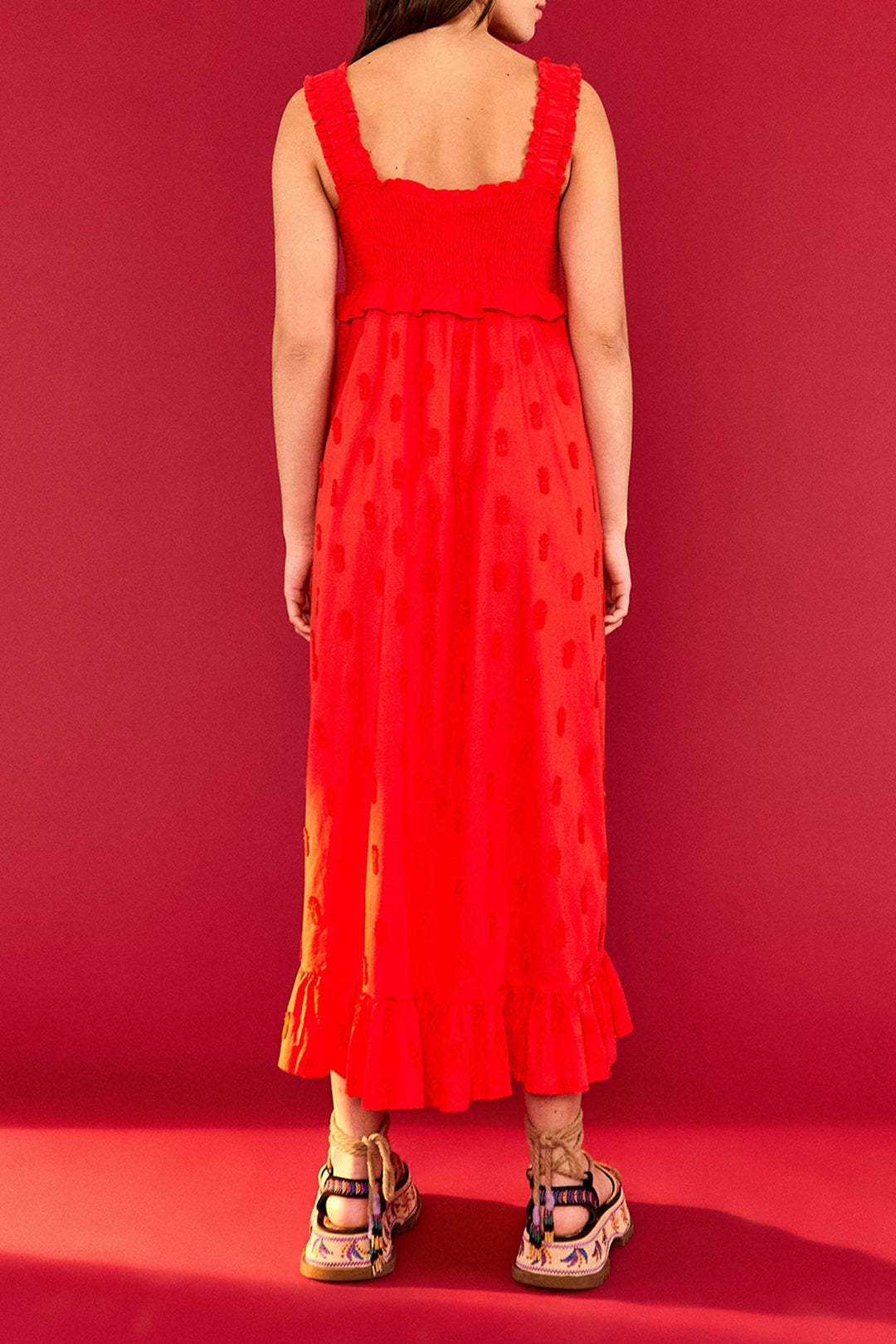 Robe longue à motif ananas en coton - Rouge