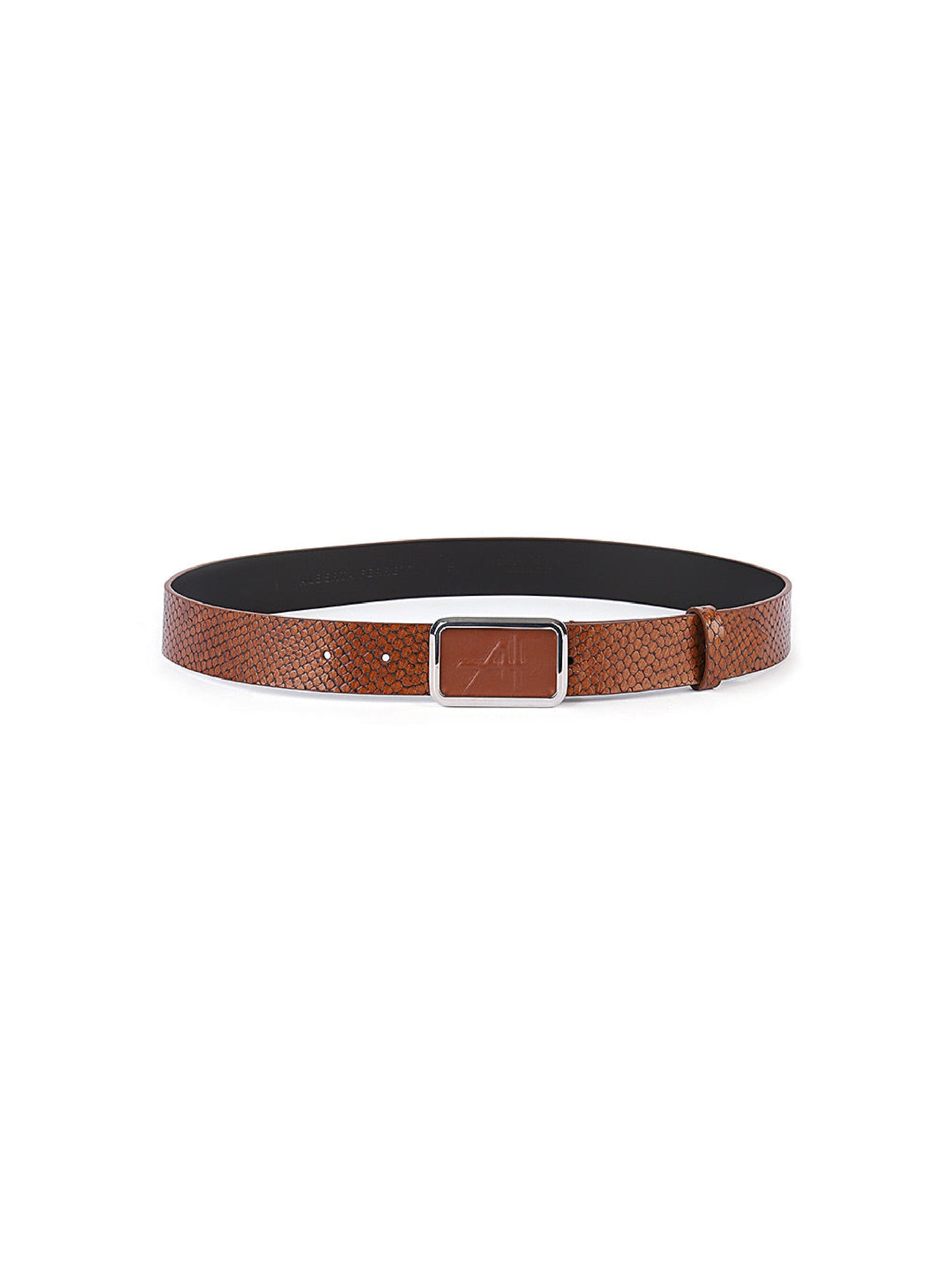 Ceinture en cuir texturé à boucle métallique - Brown