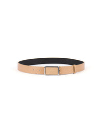 Ceinture en cuir texturé à boucle métallique - Beige