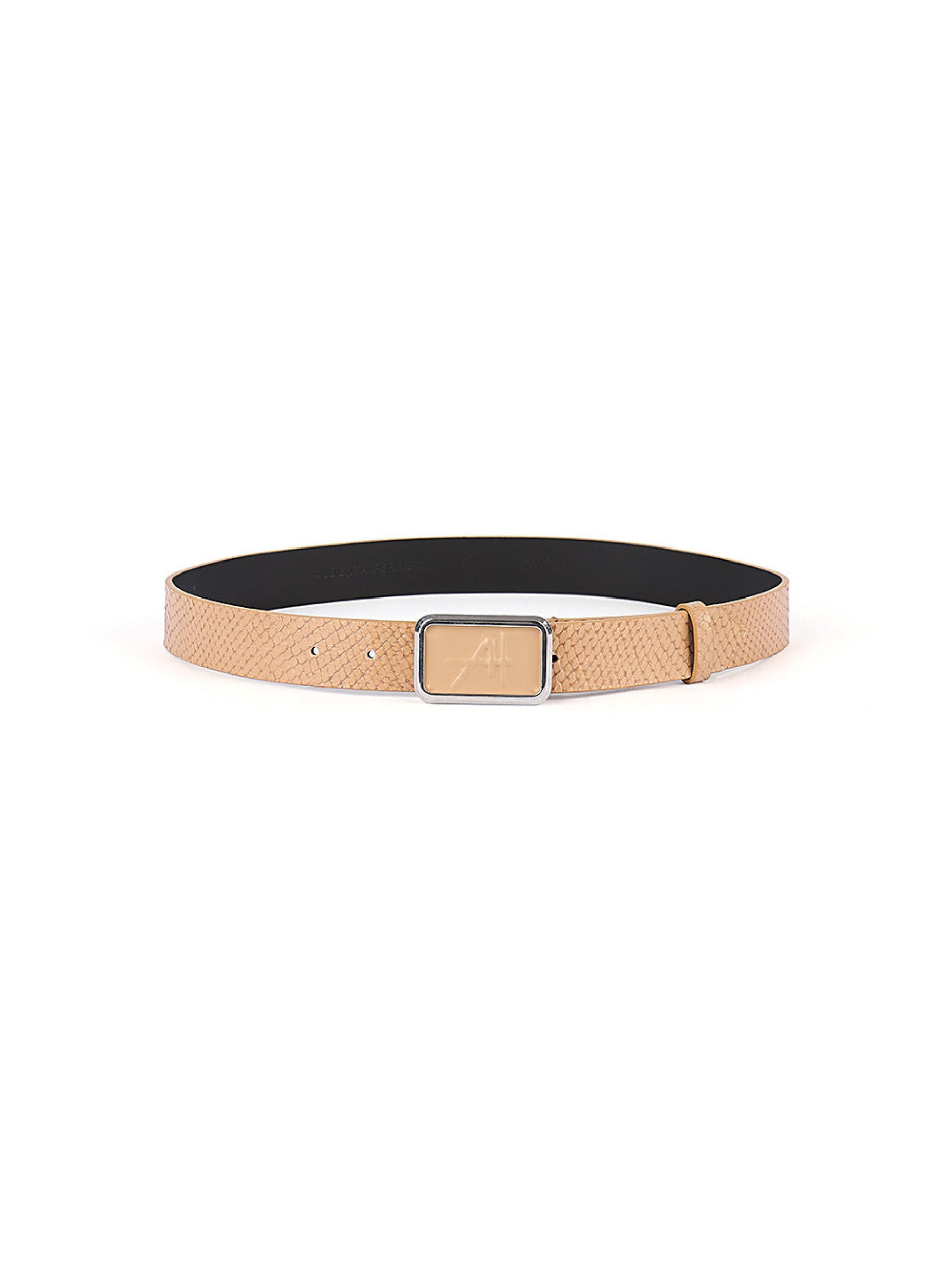 Ceinture en cuir texturé à boucle métallique - Beige