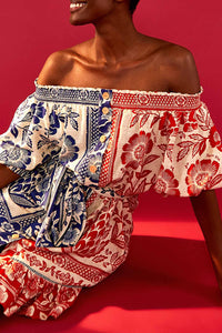 Robe courte Jardin d'ananas en lin - Rouge