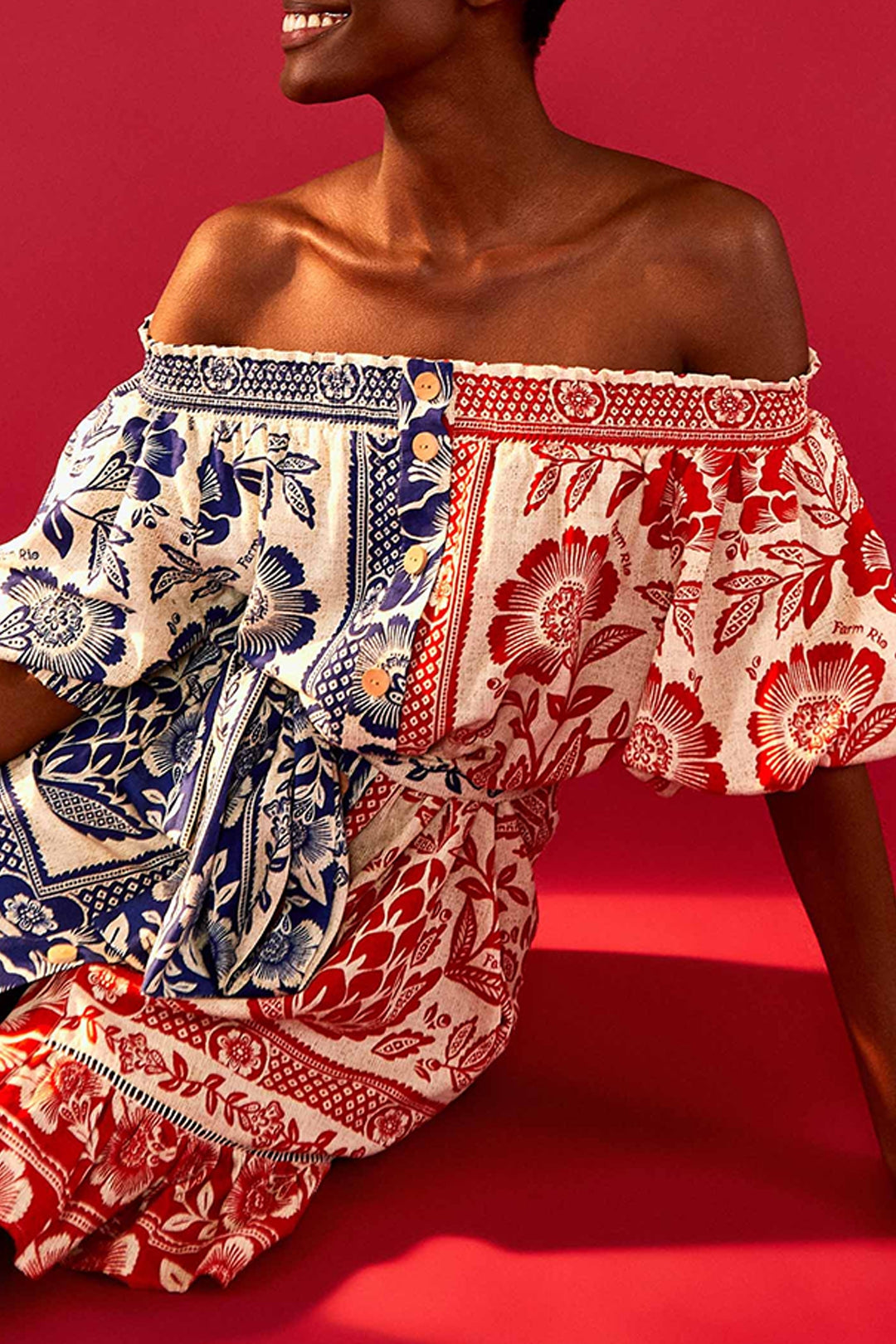 Robe courte Jardin d'ananas en lin - Rouge