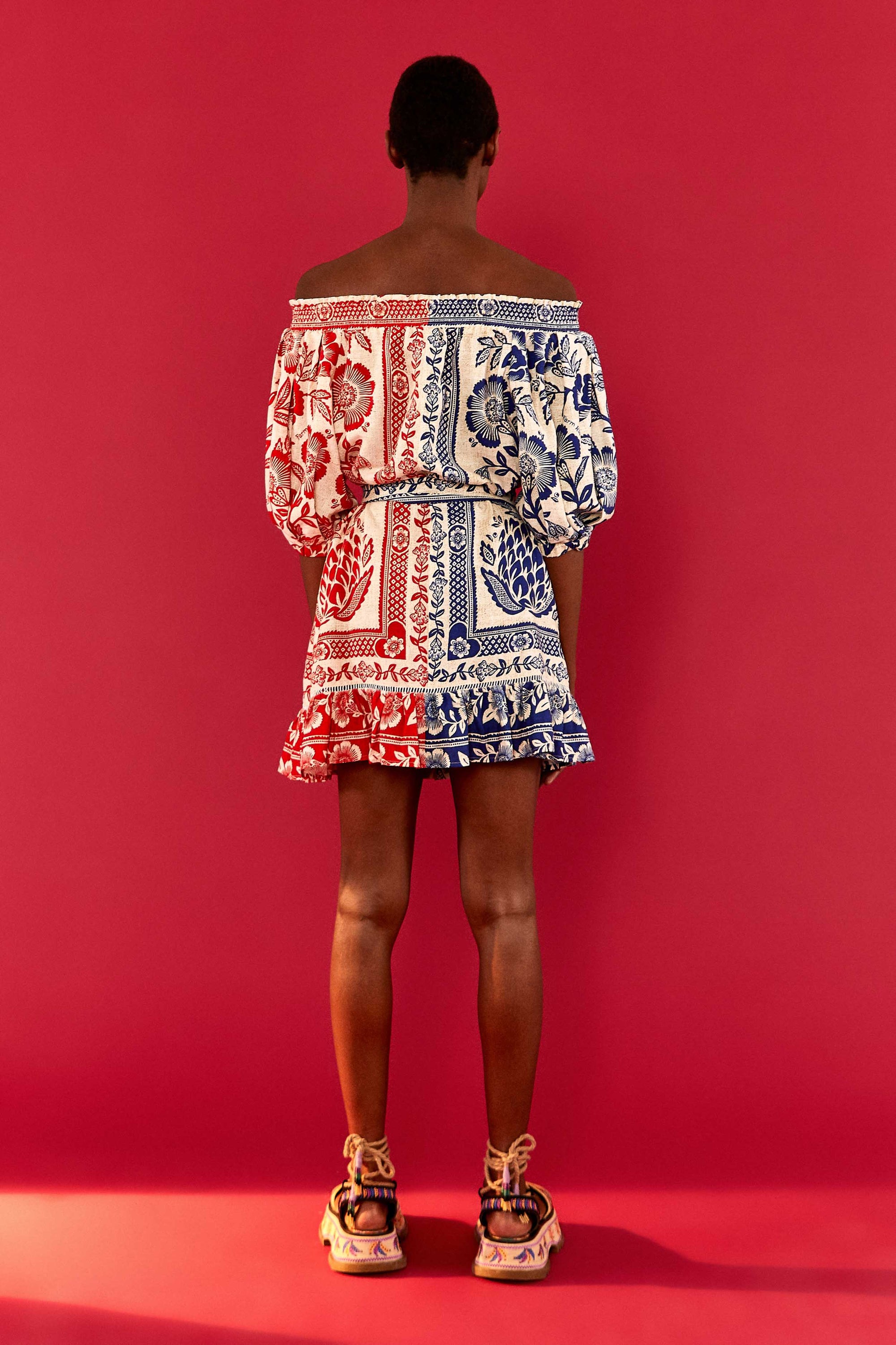 Robe courte Jardin d'ananas en lin - Rouge