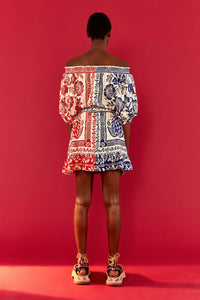 Pineapple Garden short linen dress - Red