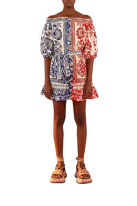 Pineapple Garden short linen dress - Red