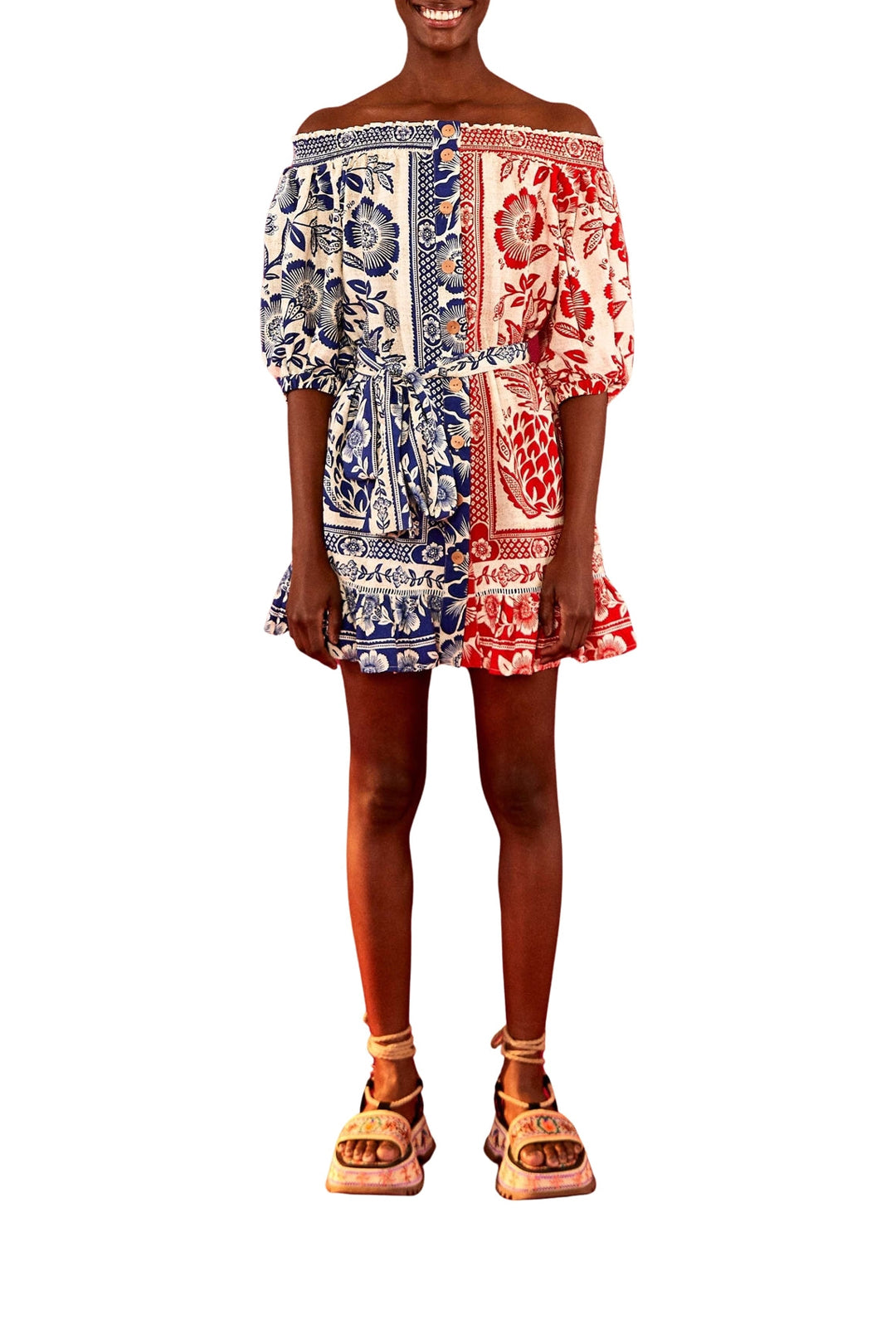 Robe courte Jardin d'ananas en lin - Rouge