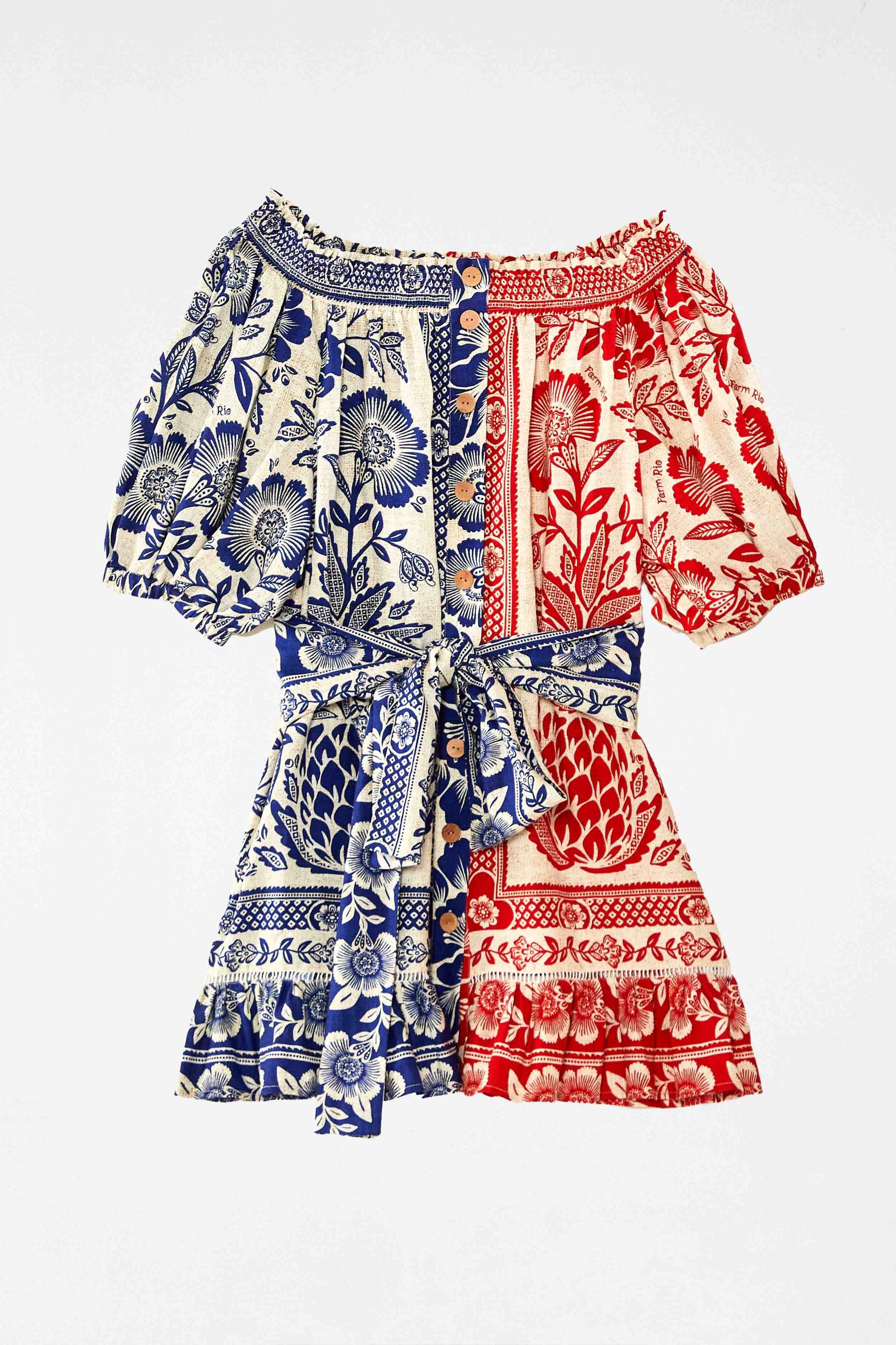 Robe courte Jardin d'ananas en lin - Rouge