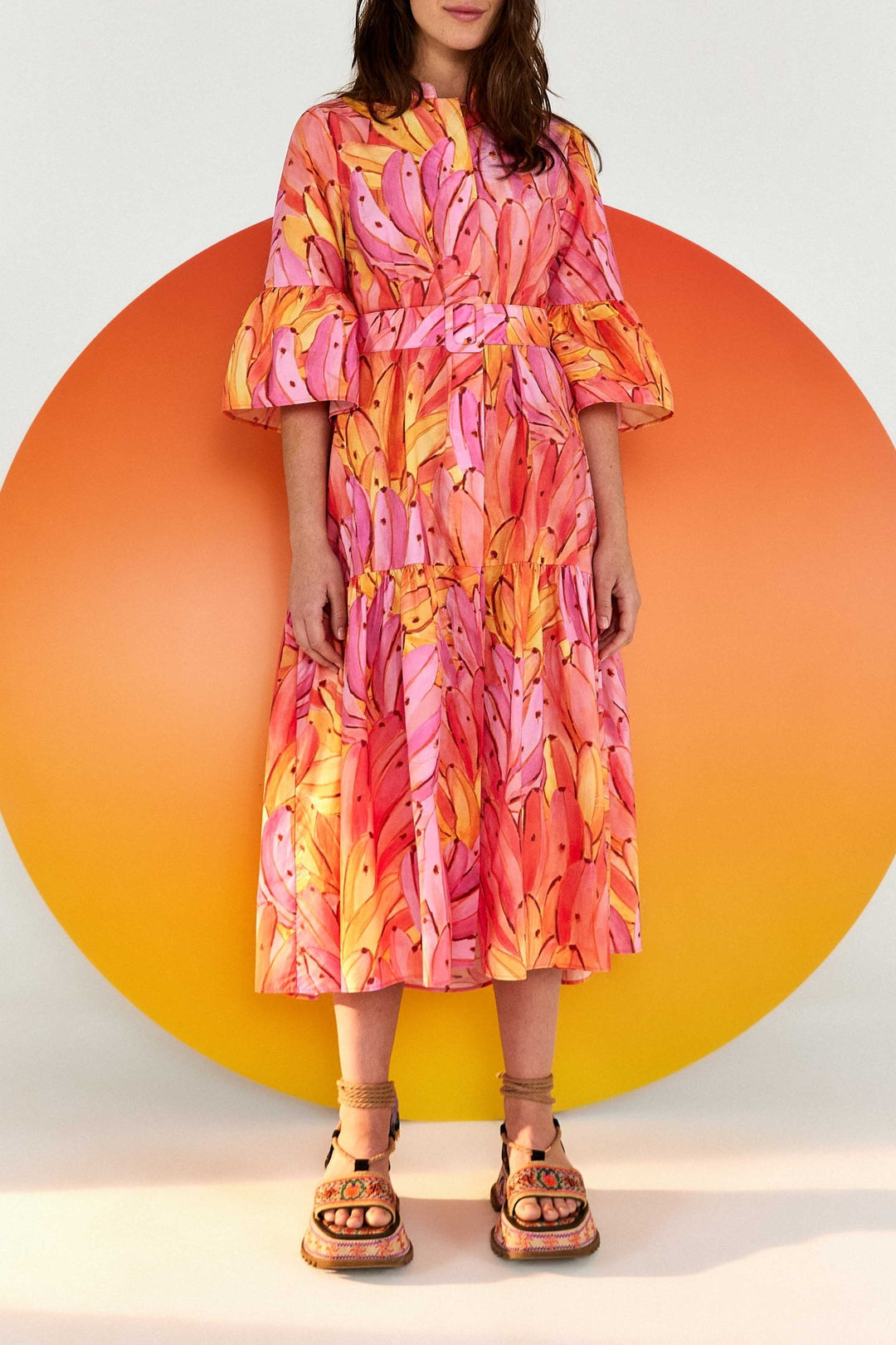 Robe midi Ombre Bananas en coton - Rose
