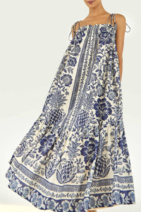 Robe longue Pineapple Garden - Bleu