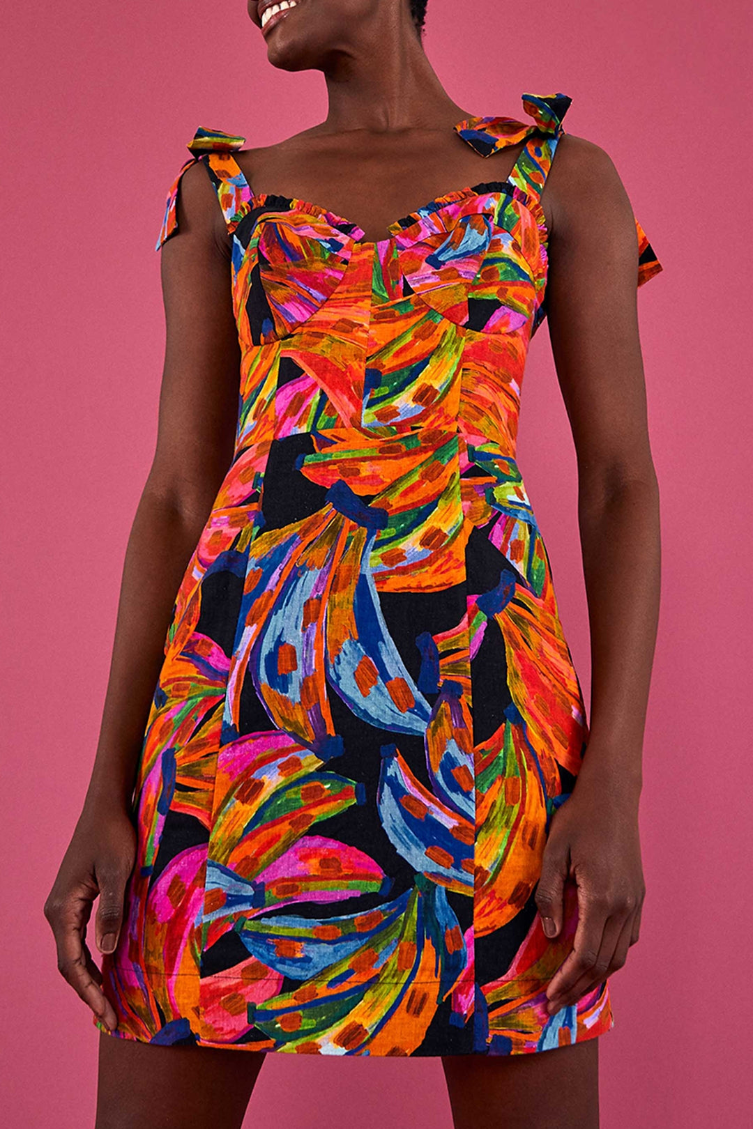 Robe courte Bananas Rainbow en lin - Multicolore