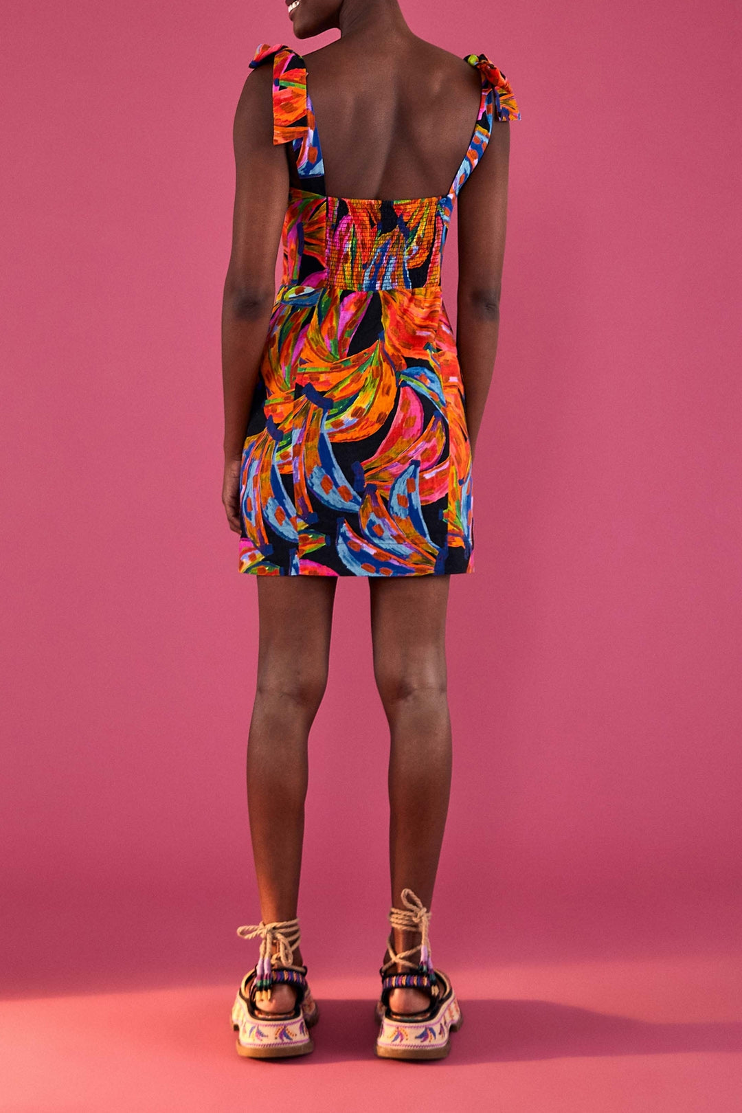 Robe courte Bananas Rainbow en lin - Multicolore