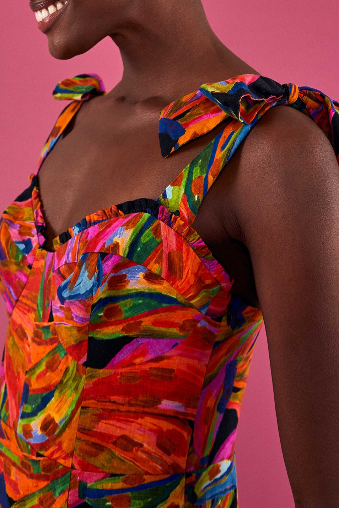 Robe courte Bananas Rainbow en lin - Multicolore