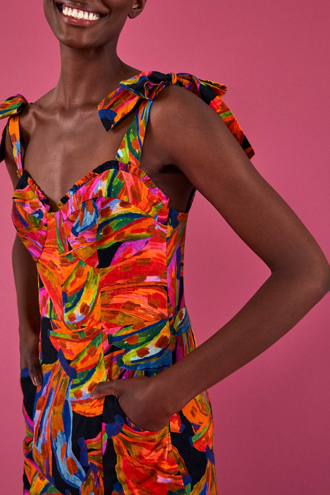Robe courte Bananas Rainbow en lin - Multicolore