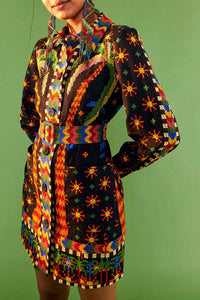 Robe courte Macaw Night en lin - Multicolore