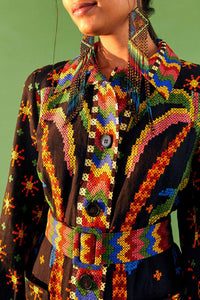 Robe courte Macaw Night en lin - Multicolore