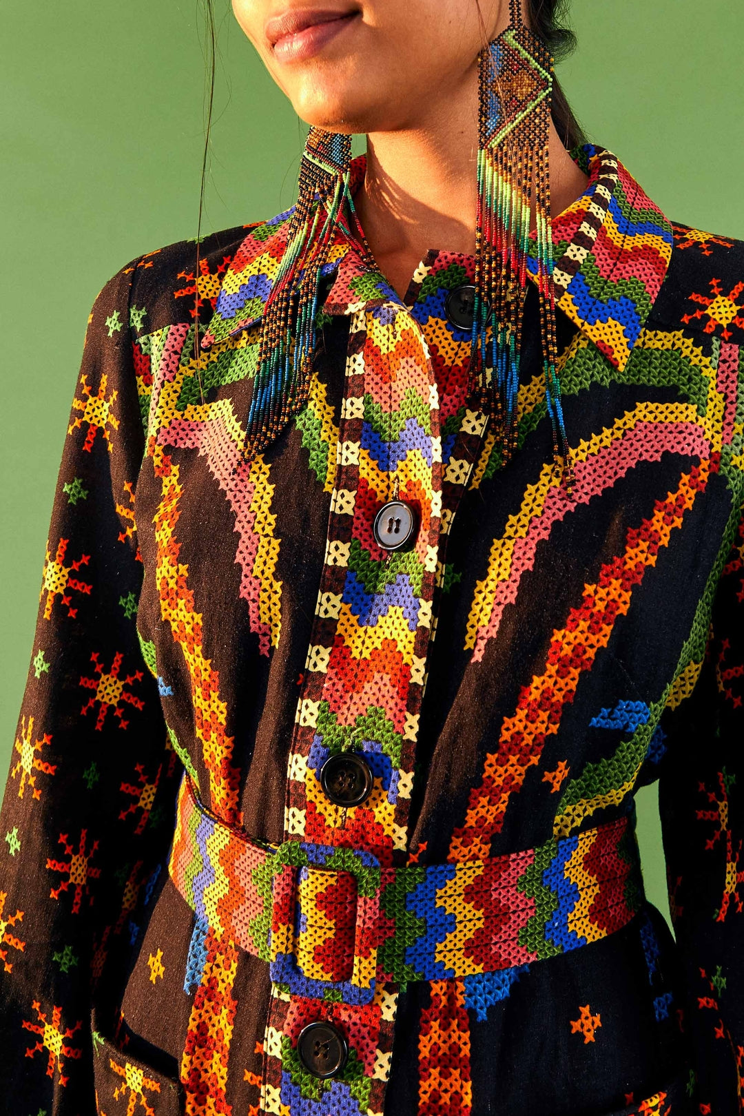 Robe courte Macaw Night en lin - Multicolore