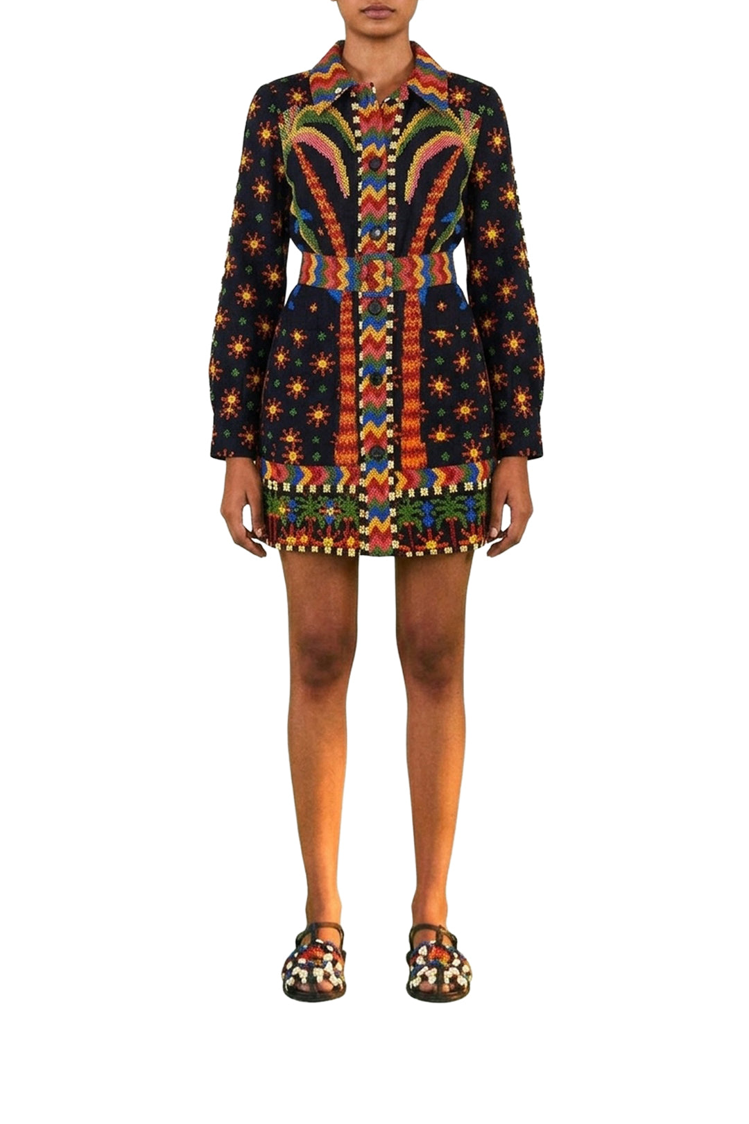 Robe courte Macaw Night en lin - Multicolore