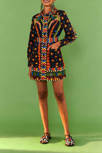 Robe courte Macaw Night en lin - Multicolore