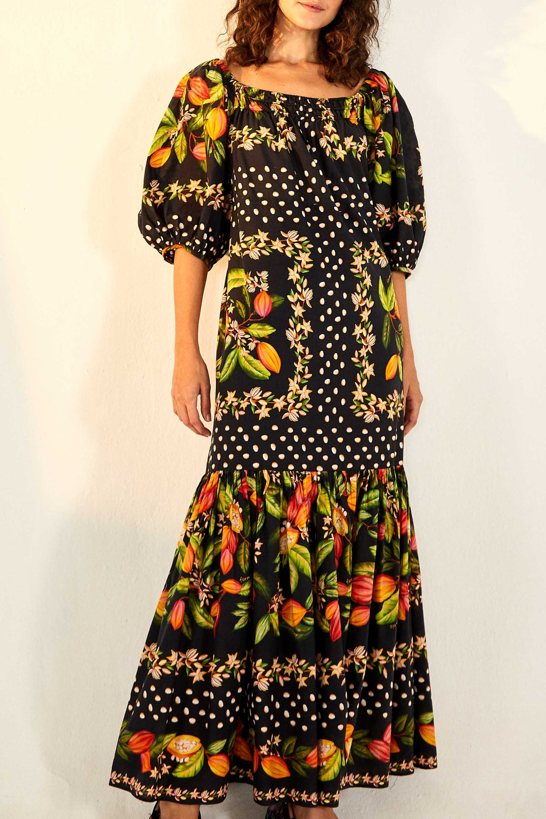 Robe longue Paradis cacao en coton - Multicolore
