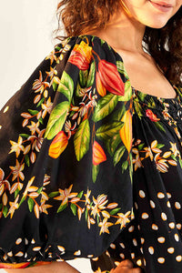 Robe longue Paradis cacao en coton - Multicolore