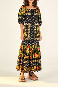 Robe longue Paradis cacao en coton - Multicolore