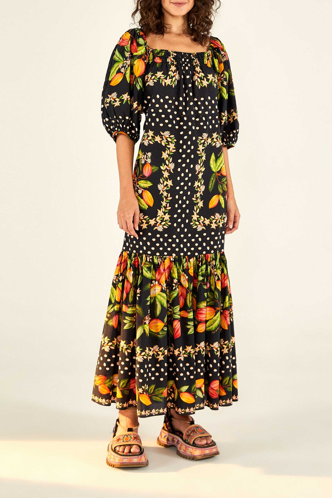 Robe longue Paradis cacao en coton - Multicolore