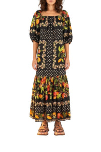 Robe longue Paradis cacao en coton - Multicolore