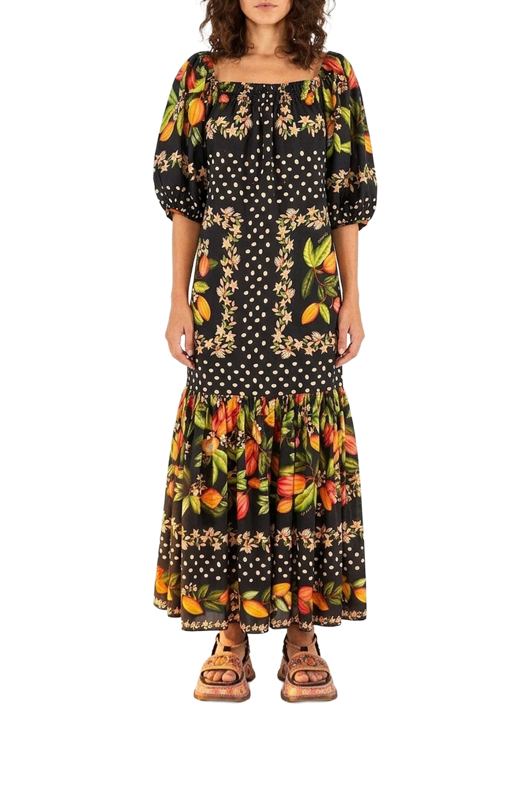 Robe longue Paradis cacao en coton - Multicolore