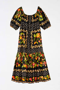 Robe longue Paradis cacao en coton - Multicolore