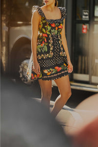Robe courte Paradis cacao en coton - Multicolore