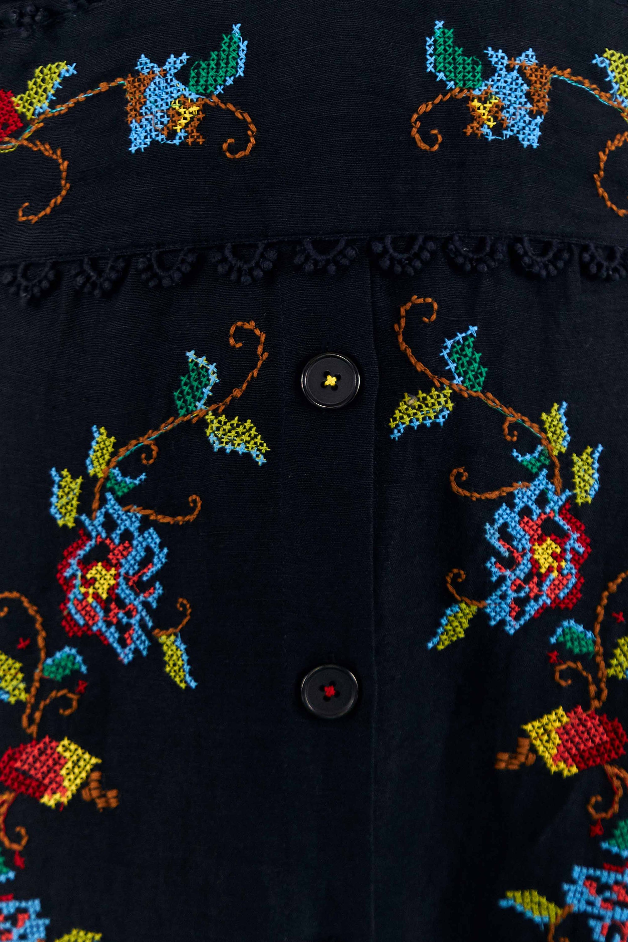 Robe midi au point de croix en lin - Noir