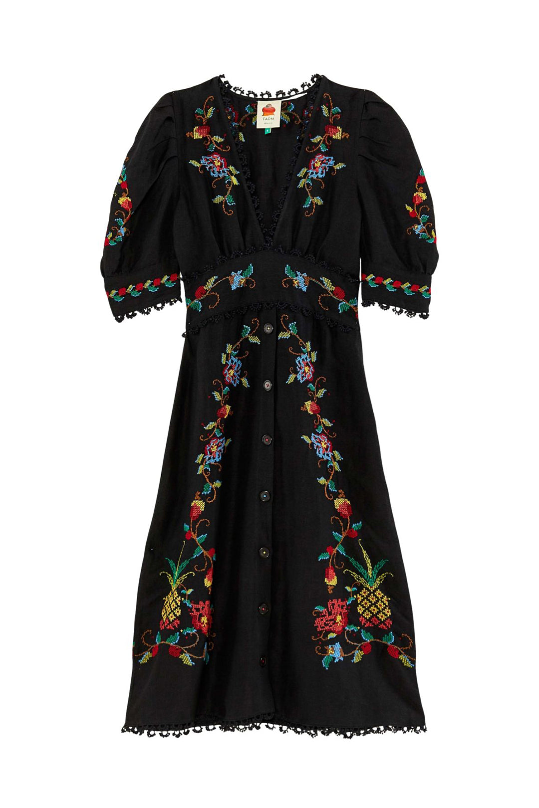 Robe midi au point de croix en lin - Noir