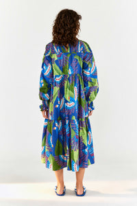 Macaw cotton midi dress - Blue
