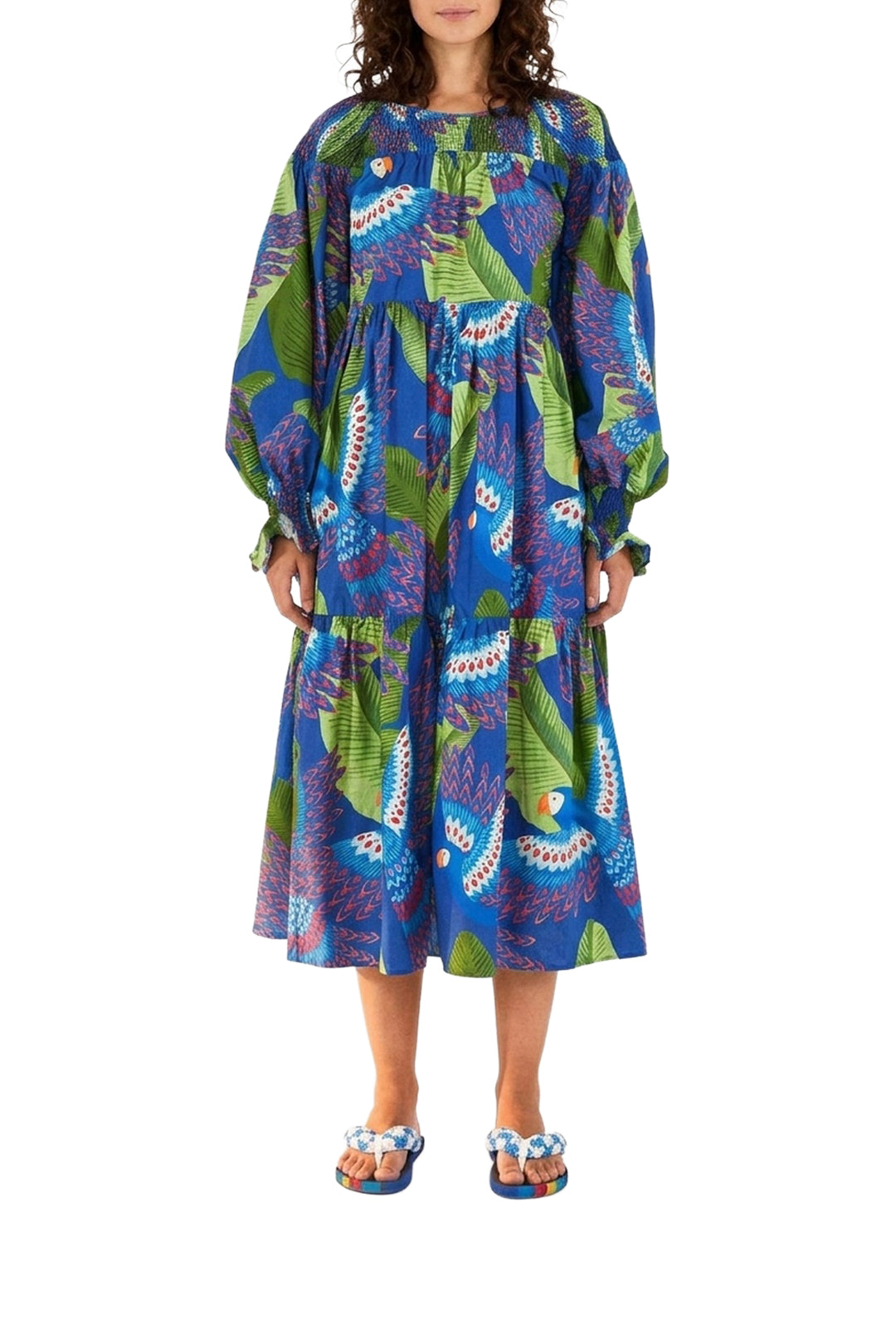 Macaw cotton midi dress - Blue
